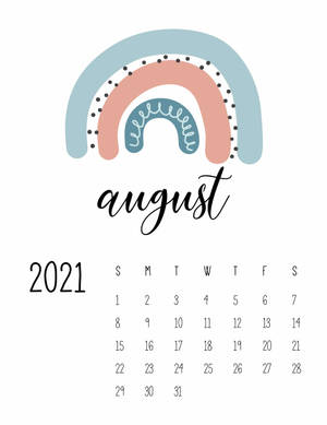 2021年8月月曆，附有柔和彩虹插圖。