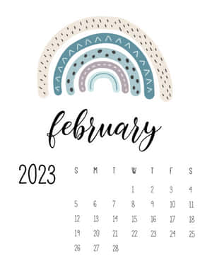 2023年2月月曆，帶有色彩繽紛的彩虹設計。