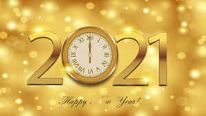 金色2021年新年倒數時鐘，帶有羅馬數字，在午夜。 — 金色美學 GIF 壁紙