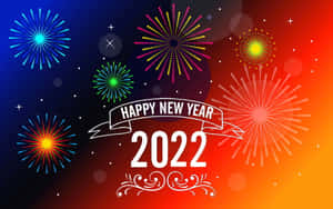 新年快樂2022煙火圖形，色彩繽紛的爆炸和裝飾性橫幅。