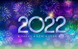 新年快樂2022，彩色煙火和發光文字