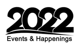 白色背景上帶有Events & Happenings副標題的黑色2022文字。