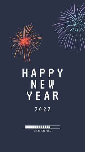 深藍色背景上帶有像素化煙火和載入條的2022新年快樂 — 中國新年 壁紙