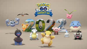 Pokémon GO Community Day 2022，多個寶可夢角色圍繞大型3D數字。