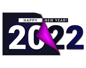 Happy New Year 2022 圖形，帶有紫色翻頁效果，星空背景