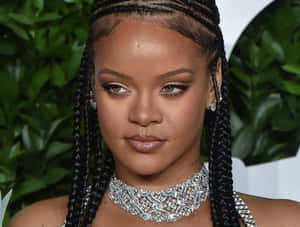 Rihanna 喺活動中戴上華麗嘅鑽石頸鏈同辮子