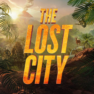 金色文字顯示「The Lost City」，背景為叢林，有冒煙的火山和一隻鹿在車上。