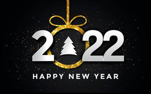 新年快樂2022設計，金色裝飾和松樹在深色背景上。 — AMOLED 壁紙