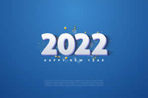 藍色背景上帶有金色五彩紙屑的新年快樂2022圖形