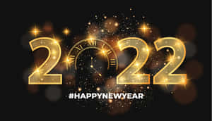 金色2022新年慶祝圖案，帶有時鐘和閃光。