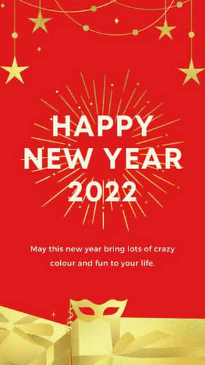 2022年新年祝福，紅色背景，金色星星，煙火和禮品盒。 — 中國新年 壁紙