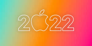 白色輪廓2022年配上蘋果標誌，置於彩色漸變背景上