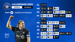 CF Montréal足球運動員在2023比賽日程旁舉起拳頭慶祝。 — 足球 壁紙