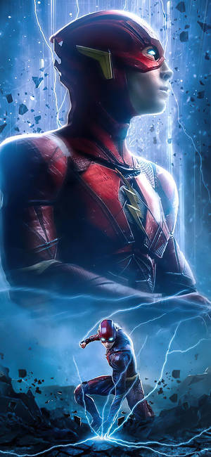 身穿紅色戰衣的 The Flash 被電能和碎裂碎片包圍。