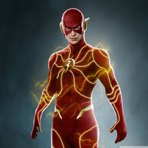 超級英雄 The Flash 身穿紅色戰衣，帶有發光的黃色閃電效果