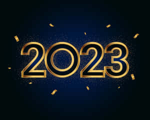 深藍色背景上帶有五彩紙屑的金色2023文字