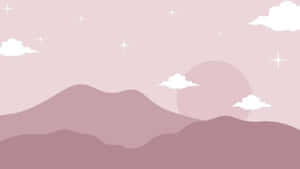 星空下的粉紅山脈，柔和雲朵與閃耀太陽。 — 柔粉 壁紙