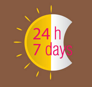 帶有文字24小時7天的太陽和月亮圖標，表示全天候服務。 — 月亮 壁紙