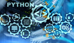 服務器硬件上齒輪中的 Python 編程符號。