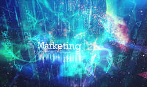發光的 marketing 文字被數位粒子和幾何形狀包圍。 — 電腦 GIF 壁紙