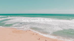 碧綠的海浪與金色的沙灘相遇，人們在晴朗的天空下享受海灘。