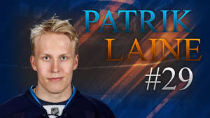 冰球運動員 Patrik Laine 身穿印有名字和號碼的球衣，背景為圖形設計。 — 運動 壁紙