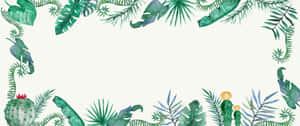 奶油色背景上帶有水彩樹葉和仙人掌的熱帶植物邊框