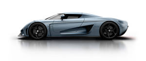 時尚的淺藍色Koenigsegg超跑在工作室中帶有反射。