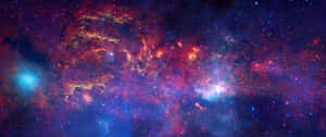 色彩繽紛的宇宙星雲，帶有發光的氣體雲和遙遠的恆星。
