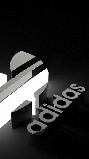 一個極簡的3D adidas標誌，在深色背景上帶有白色和黑色元素。