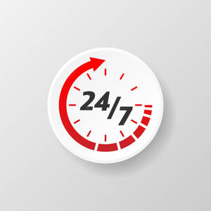 白色背景上帶有紅色箭頭的247服務圖標