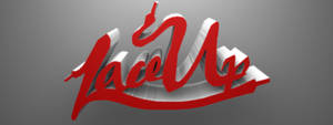 灰色背景上寫有 'Lace Up' 的紅色3D文字標誌