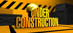 粗體黃色3D文字寫著「UNDER CONSTRUCTION」，頂部有安全帽。