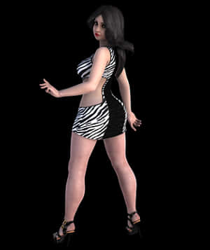 3D模型女孩穿斑馬紋連衣裙