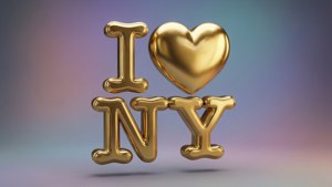 金色 I heart NY 字母漂浮在漸變背景上