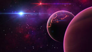 兩顆發光的行星在色彩繽紛的星空中，伴隨著明亮的星星。