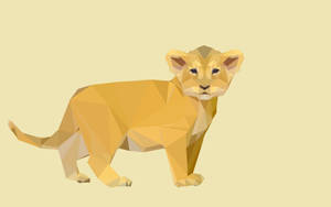 低多邊形獅子幼崽插圖，在米色背景上帶有幾何面塊