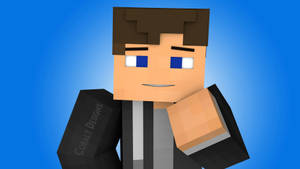 方塊Minecraft角色手持寫有Cobalt Designs的書本，背景為藍色漸變。