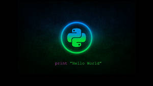Python標誌，帶有發光圓圈和 print Hello World 文字，深色背景