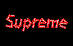 紅色Supreme標誌以塗鴉風格散落在黑色背景上。