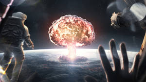 太空人和手從太空目睹地球上的核爆炸。