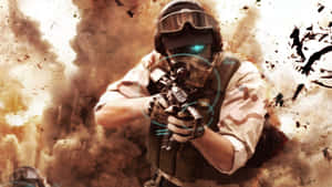 士兵在爆炸和煙霧中射擊步槍 — 攻殼機動隊 GIF 壁紙