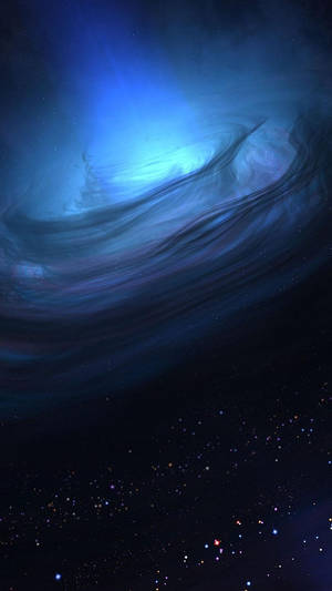一個發光的藍色星雲在深空中於遙遠的恆星之間旋轉。 — 藍色 壁紙