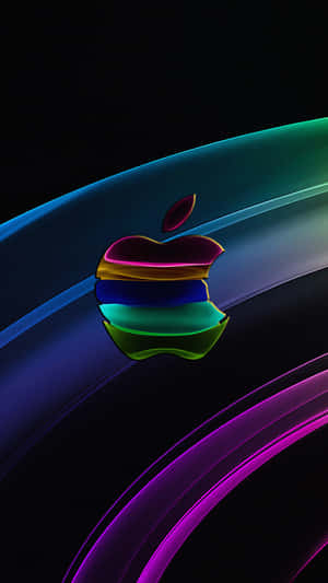 彩虹Apple標誌，帶有發光霓虹曲線，背景為黑暗