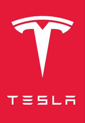 白色Tesla標誌和品牌名稱在紅色背景上。
