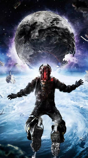太空人在太空中漂浮，背後有巨大的月球和星雲。 — 太空人 壁紙