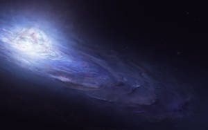 一個發光的螺旋星系，在星空中有藍色和紫色的雲。 — 行星 壁紙