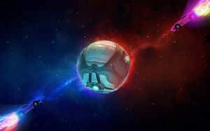 未來汽車在太空站周圍的彩色星雲中競速。 — 拼貼 GIF 壁紙