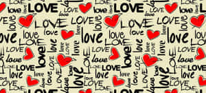 帶有紅色心形和黑色字體「love」的壁紙。