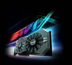 ASUS STRIX 顯示卡，帶有發光霓虹效果和黑暗背景。 — 4K 遊戲 壁紙